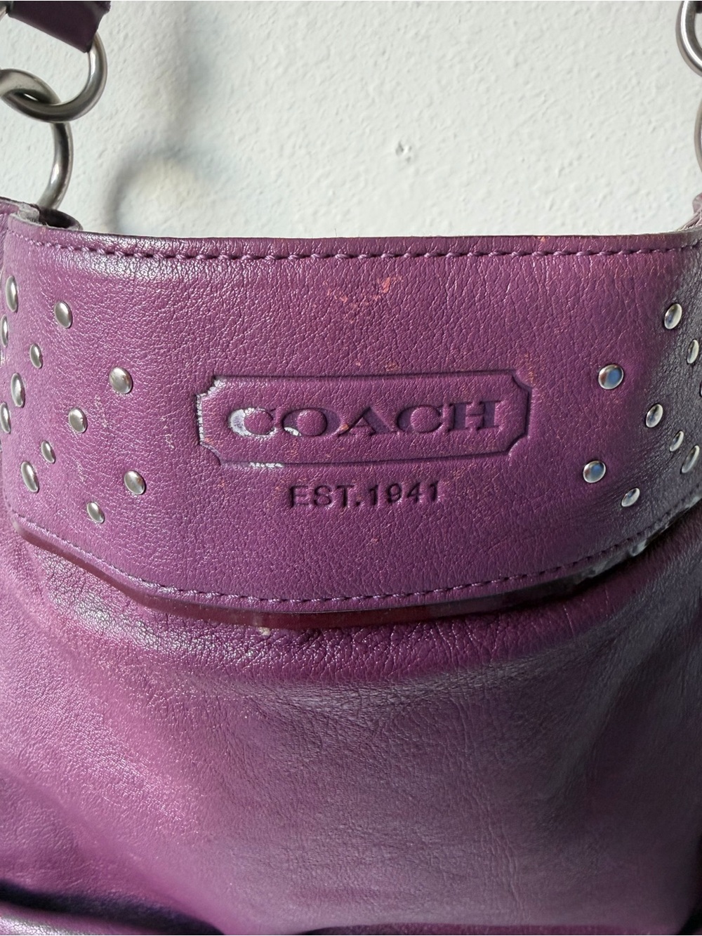 Coach Plum Leather Studded Shoulder Bag